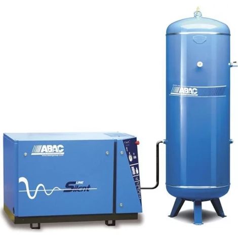 Abac – Compresseur d'air à piston 500 litres 10 CV – Débit 64,2 m3/h – Pression 11 bar – Silencieux 68 dB(A) – Réservoir vertical peint