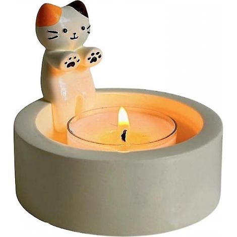 BEBUSINGOTO portavelas con forma de gatito, bonito portavelas de aromaterapia con forma de gato a la parrilla, adornos decorativos de escritorio, regalos de cumpleaños (1/5)