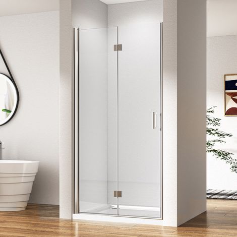 Duschtür Falttür 90x195 cm Nischentür aus Klarglas Duschabtrennung Duschkabine Falttür Nische Drehfalttür Dusche 6mm NANO ESG Glas Faltbar Duschwand Duschtrennwand (1/4)