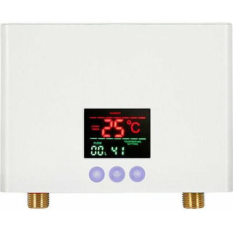 kW Durchlauferhitzer, Mini-elektrischer Durchlauferhitzer zur Wandmontage mit LED-Anzeige, 3-stufige Temperatureinstellung, Fernbedienung für Zuhause, Küche, Badezimmer (weiß) (1/4)