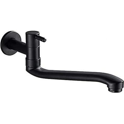Schwarzer, wandmontierter Kaltwasser-Spültischhahn für Waschmaschine, Wischmopp, Pool und Garten (36 cm) (1/3)