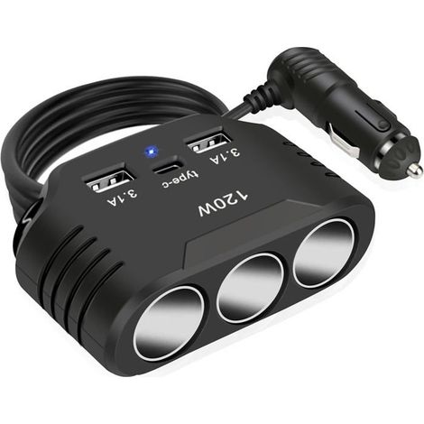 120W Adaptateur De Prise Allume-Cigare: 12V/24V Multi Prise Usb De Voiture Avec 3 Prise & Port Type C Usb Chargeur Splitter Dc Pour (1/5)