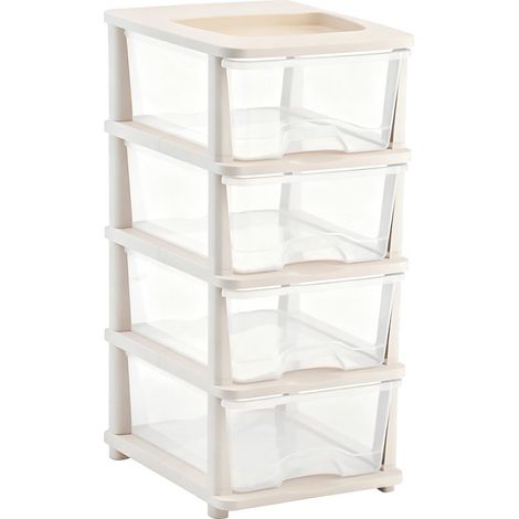 Meuble de rangement à tiroirs - 4 niveaux ajustables en PP beige transparent pour cuisine salle de bain (1/5)