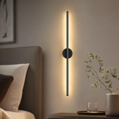 Applique murale LED linéaire en aluminium noir, variateur 3 couleurs, design nordique moderne pour chambre et couloir, 60cm ou 120cm (1/4)