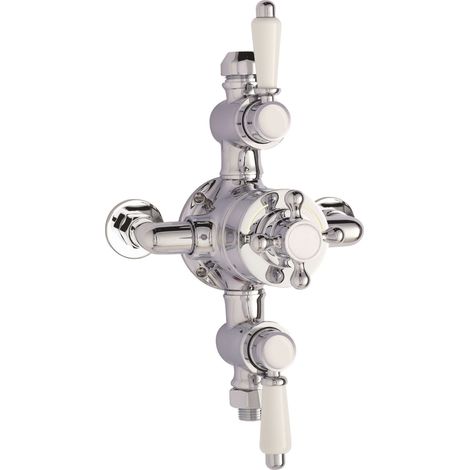 Traditional Exposed Triple Thermostatic Shower Valve - 2 Outlets - Chrome Finish - Premium Bathroom Fitting by Balterley