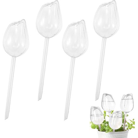 Boules Arrosage Tulipe - Lot 4 - PVC Transparent - Réservoir 190ml - Jardin Intérieur Extérieur (1/5)