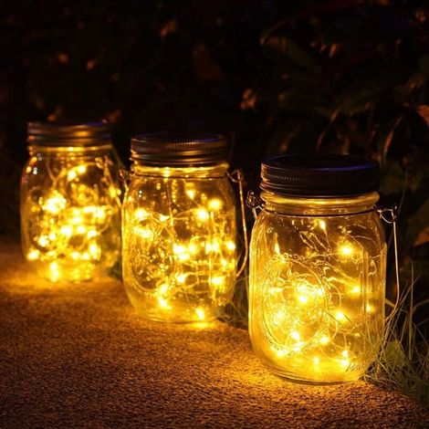 3 Pièces Solaire Lumière Jardin,30 Led Lanterne Solaire Suspendu Exterieur,Imperméable à l'eau Mason Jar Lampes,Luminaires décoration pour Jardin,Noel,Cour, Mariage, Fête. (1/5)