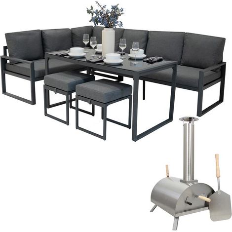 Garten-Aluminium-Möbelset mit Tisch-Pizzaofen Räucherofen und