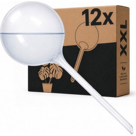 Lot de 12 distributeurs d'eau goutte à goutte XXL 700 ml - Système d'arrosage goutte à goutte pour plantes Ø 11 cm - Autonomie de 14 jours - Irrigation pour plantes d'intérieur - Tapis inclus (1/5)