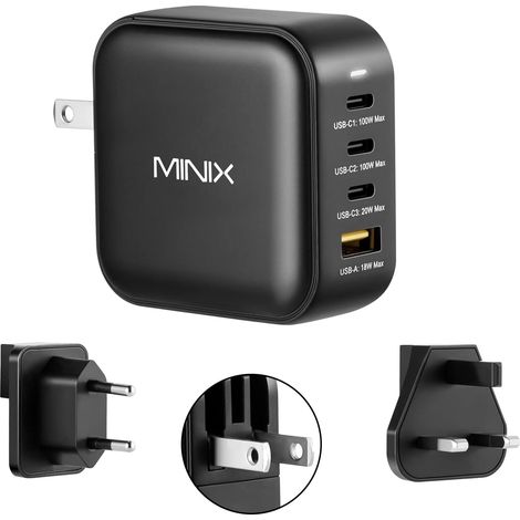 100W Turbo 4-Ports GaN Wall Chargeur, 3 x USB-C Port Fast Charging Adapter(Max 100W/20W), 1 USB-A (Max 18W). Compatible avec 17/16 Pro Max, S23 Prise pliable compacte (3 USB-C, 1 USB-A), compatible a (1/5)