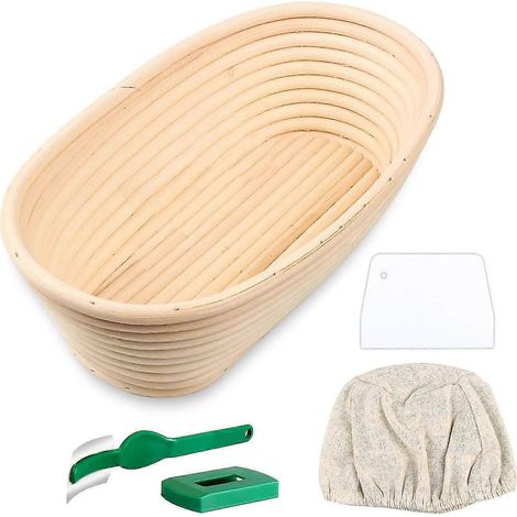 Panier à pain ovale, banneton artisanal avec lame de fermentation, pâte (1/5)