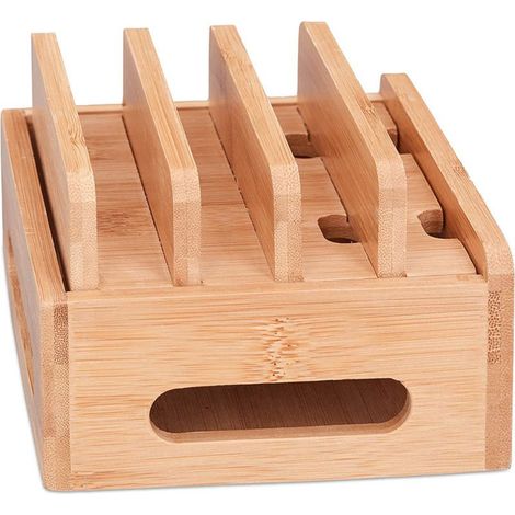 boîte de rangement pour câbles en bois,Station de charge en bambou, support pour 6 appareils, 9 x 17 x 13 cm, naturel (1/5)