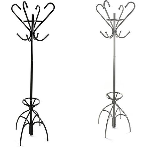 Appendiabiti da terra per ingresso ufficio stand porta ombrelli attaccapanni nero argento guardaroba abiti H 174 cm - colorigenerali: NERO (1/5)