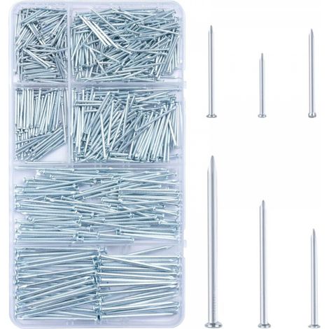 Kit de clous argentés de 700 pièces, petits clous, clous de suspension, clous décoratifs, kit combiné, en boîte. (1/5)