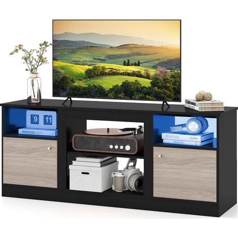 COSTWAY Mobile TV con Luci LED per Schermo fino a 65", Tavolino TV con Ripiano Regolabile e Scomparto Aperto per Camino Elettrico, Consolle Media Lungo 147 cm con Telecomando per Soggiorno (1/5)