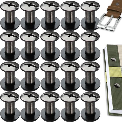 20 Kits Vis Chicago Screws,M510mm Vis de Livre,Rivet a Visser de remplacement en métal pour sacs, livres, colliers, sacs à dos, laisses de chien, laisses (Noir Brillant) (1/5)