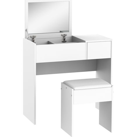HOMCOM Dressing Table Set Cushioned Stool Flip-up Mirror Drawer Chipboard White (1/9)