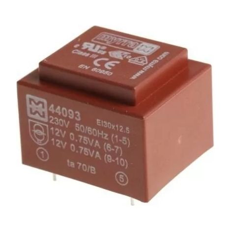 Transformateur pour tableau électrique 44093 – 12V c.a. – 230V c.a. – 1.5VA – 2 sorties – Isolation supérieure 4000V – Myrra