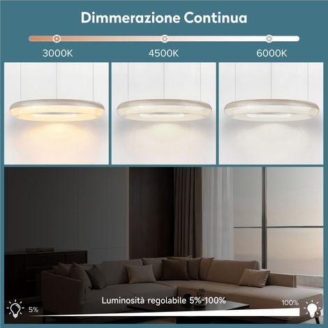 doporro Lampadario Sospensione 30W, Lampada 3000-6000K con Filo 170 CM, Altezza regolabile, Lampada da Soffitto a Sospensione per Camera da Letto, Cucina e Soggiorno, 40cm, Argento, Luvina03