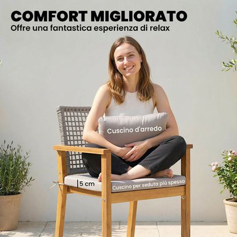 Lot de 2 chaises longues de jardin en bois d'acacia massif, avec coussins, teinte naturelle, pour terrasse, balcon et extérieur (1/5)