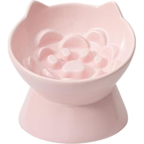 Macarons Series Elevated Whisker Friendly Cat Slow Feeder - Ceramic, Raised Puzzle, Anti Vomiting, Pink (1/5)