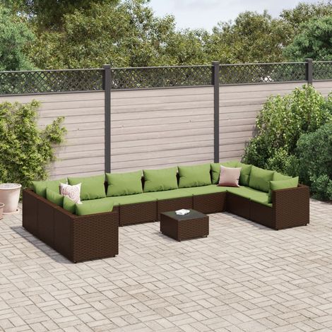 Set de muebles de jardín 11 pzas cojines ratán sintético marrón vidaXL (1/5)