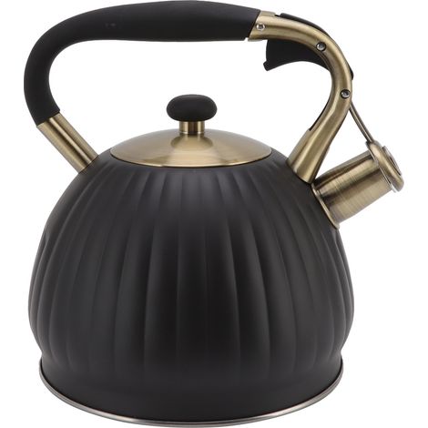 Bouilloire à sifflet 3,5 L en acier inoxydable, forme citrouille, noire, pour la cuisinière (1/5)