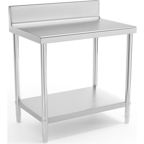 Mesa de trabajo de cocina profesional de acero inoxidable 90 x 60 cm con borde, capacidad de carga de 210 kg 140003665