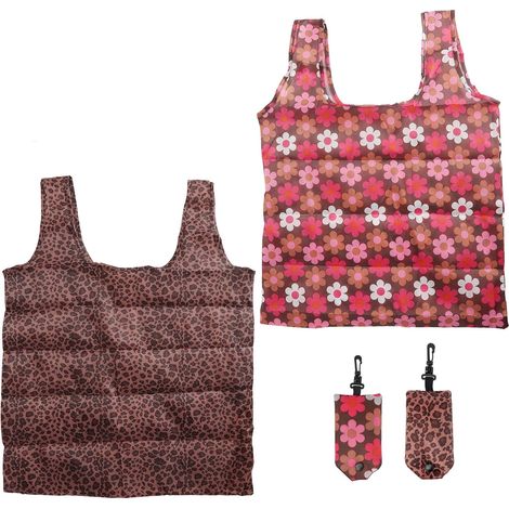 Mini-Maxi-Einkaufstasche – Damen-Tragetasche mit Leopardenmuster, faltbare Einkaufstasche – große Größe 44 x 62 cm, wasserabweisendes Polyester, 15 kg Tragkraft, 2er-Set faltbarer Einkaufstaschen (1/5)