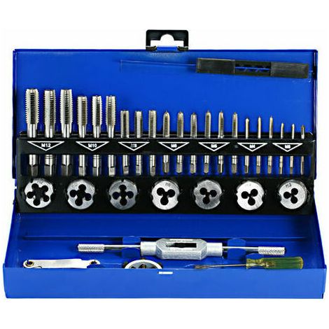 Juego de machos y terrajas Tigrezy de 32 piezas, HSS, con llave métrica, corte M3-M12, herramienta de roscado manual, carburo de tungsteno, herramienta para hacer machos y terrajas