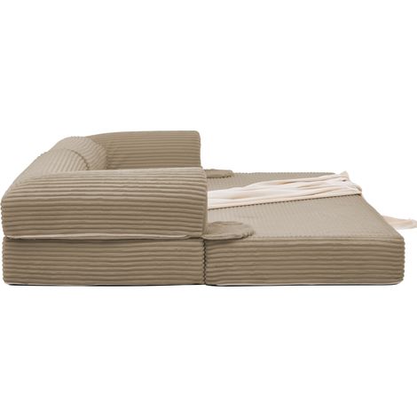 Canapé-lit 2 places en velours côtelé beige, convertible en lit futon pour salon, appartement ou chambre d'amis (1/5)