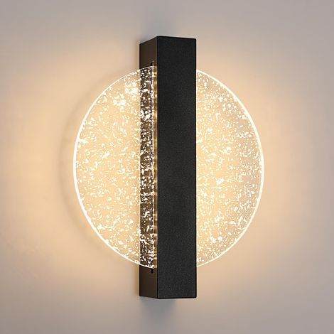 Dimmbare LED-Wandleuchte 12 W, moderne Aluminium-Innenwandlampe, LED-Wand-Nachttischlampe, schwarze runde Acryl-Wandleuchte für Wohnzimmer und Schlafzimmer