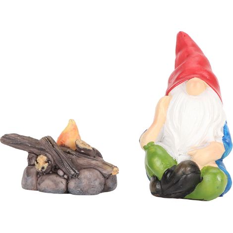 Lot de 2 gnomes de jardin miniatures peints à la main, adorables et imperméables, statues porte-bonheur assises sur du bois de chauffage. (1/5)