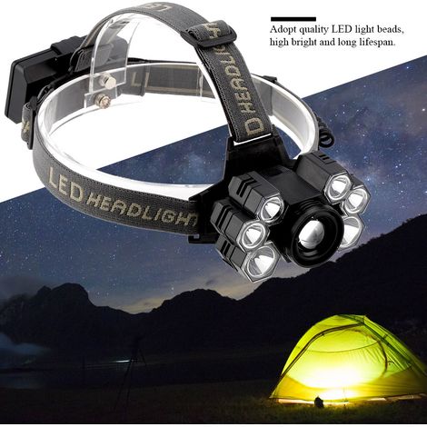 Lampe frontale rechargeable USB à 7 LED haute luminosité pour les activités de plein air telles que le camping et la pêche. (1/5)