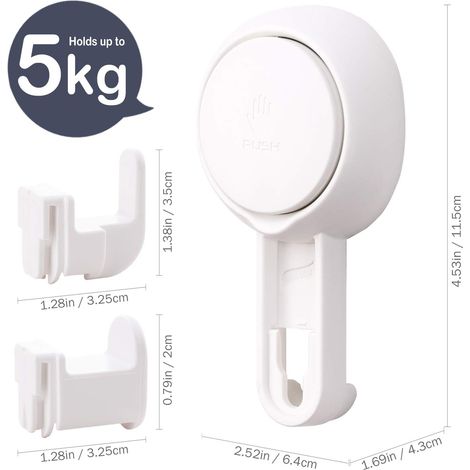 Crochet Ventouse Lot de 4 Crochet Mural sans Perçage & Réutilisable 1 Seconde d'Installation Rotation à 360° Charge 5KG Impérable Organisateur pour Carrelage Paroi de la Douche Salle de Bain (1/4)