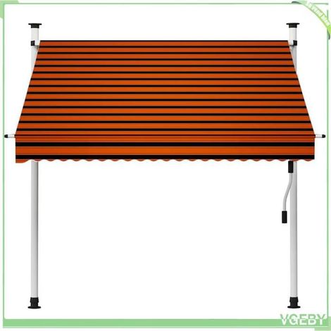 Auvent rétractable manuel - FAFEICY - 145836 - Orange et marron - Largeur 200 cm - Projection 120 cm (1/5)