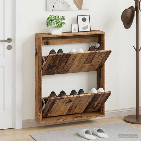 vidaXL Wall-Mounted Shoe Cabinet ZWOLLE 71 x 17 x 86 cm Old Wood (1/5)