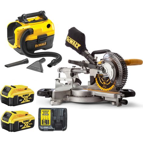 Dewalt DCS365M2 18v XPS 184mm Mitre Saw + 2 x 4.0ah Battery + DCV584L Vacuum (1/3)