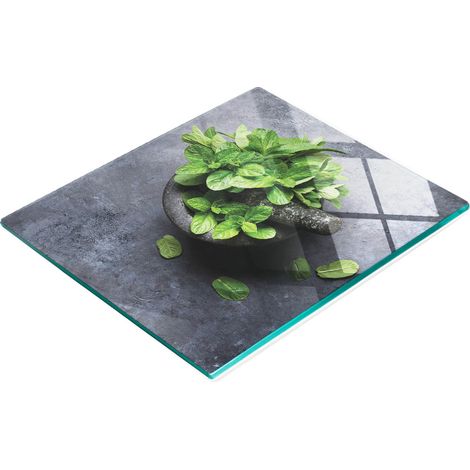 Tagliere decorativo in vetro temperato color menta con mortaio, 60x52 cm (1/5)