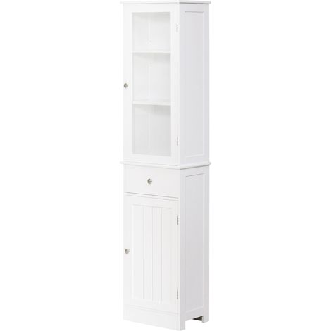 Mobile Colonna Bagno Salvaspazio con Armadietto Cassetto e Ripiani 40x27x171,5 cm in MDF Bianco (1/5)
