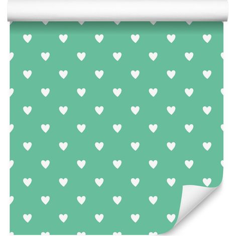 Papier peint Sea Hearts, menthe et blanc 50x1000 cm (1/5)