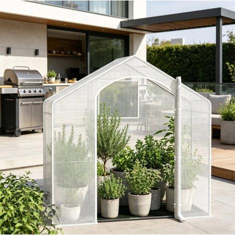 Invernadero de jardín 200 x 80 x 200 cm con puerta enrollable con cremallera, blanco HAVRYA (1/4)