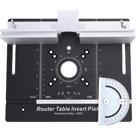 Plaque d'insertion pour table de défonceuse en alliage d'aluminium avec guide d'onglet, plateau rabattable pour toupie, fraisage et rainurage, échelles MM/pouces, noir (1/5)