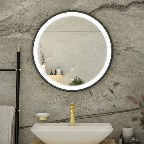 RAK Picture Matt Black 600mm x 600mm Round Illuminated LED Mirror - RAKPICRNMB5001 (1/2)