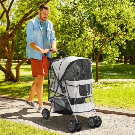 Poussette buggy pliable animaux chariot pliante imperméable chien chat porte-gobelet panier pour rangement inclus roues
