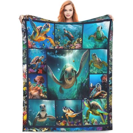 Couverture Tortue De Mer - 152 x 127 cm - Pour Canapé Chambre Extérieur - Flanelle Et Cachemire Mélangé - 1 Pièce (1/5)