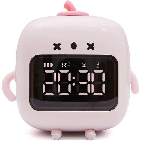 Réveil mignon, réveil robot numérique rechargeable avec fonction snooze et minuteur, réveil de table multifonction à écran lumineux activé par la voix pour garçons et filles (1/4)