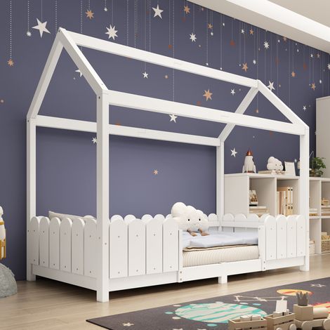 Letto a casetta per bambini 90x200 cm in legno bianco salvaspazio, senza materasso - FLORAGRACE (1/5)