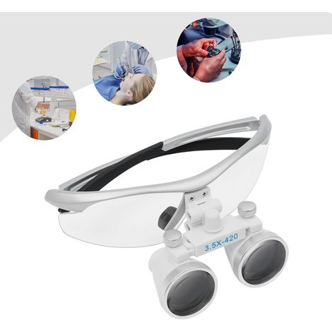 Lampe frontale LED argentée avec loupe 3,5X, loupe à bandeau LED, distance de travail de 320 à 420mm, Luminaire (1/5)