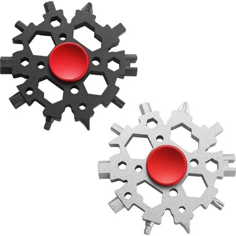 Outil multifonction Snowflake 23 en 1 - Acier inoxydable avec ouvre-bouteille et tournevis Portable pour le camping (Rouge, lot de 2) (1/5)
